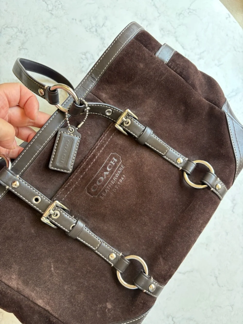 COACH Dark Brown Suede Shoulder Tote